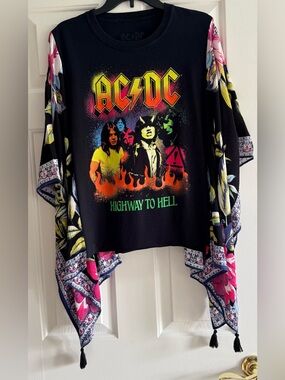 Custom Upcycled AC/DC Poncho Top OSFM